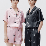 Women's Pink Cat Print Short Sleeve Pajama Set