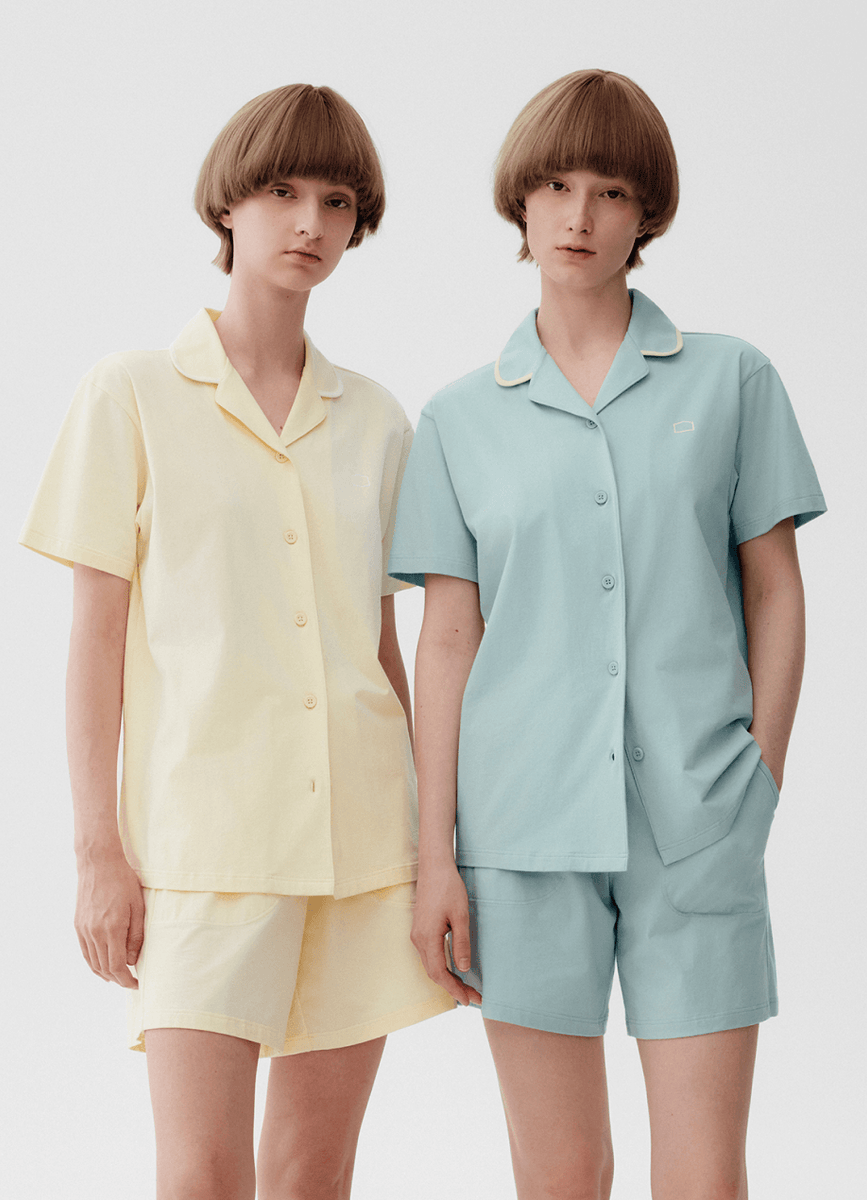 Yellow Contrast Trim Short Sleeve Pajama Set