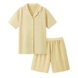 Yellow Contrast Trim Short Sleeve Pajama Set