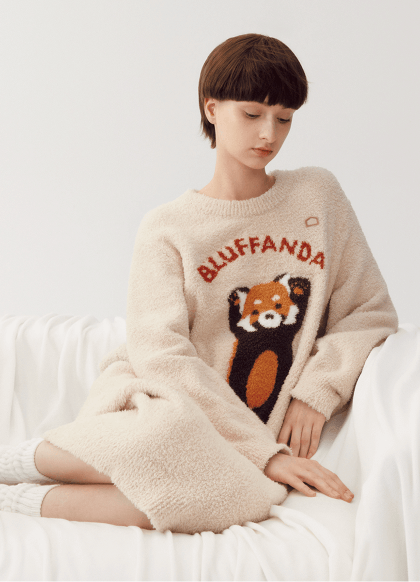Fuzzy Knit Long Sleeve Nightgown