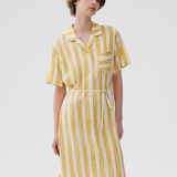 Yellow White Striped Belted Short Sleeve Nightgown