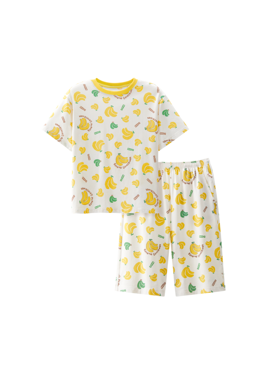 Kids' White Cherry Print Pink Trim Short Sleeve Pajama Set