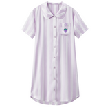 Women's Lavender White Striped Grape Embroidered Short Sleeve Nightgown