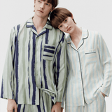 Light Blue Yellow Striped Long Sleeve Pajama Set