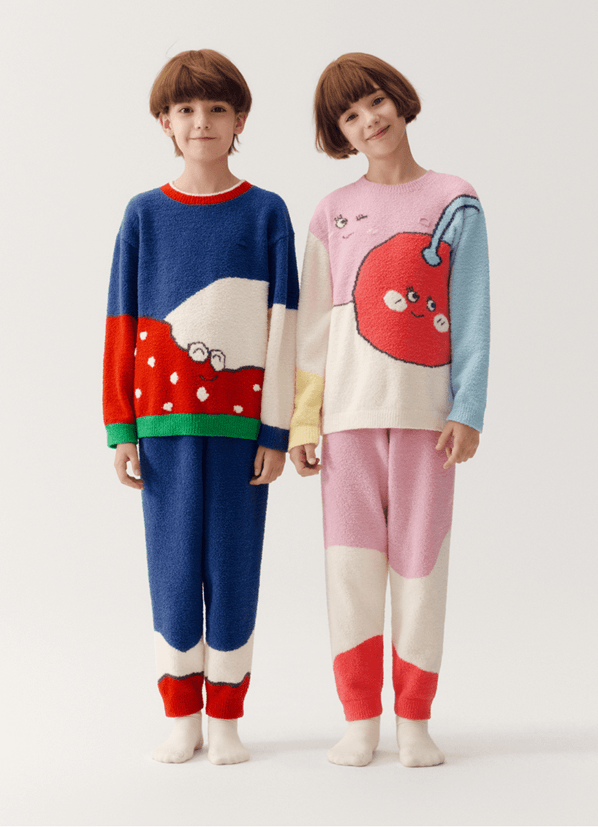 Cartoon Cherry Fuzzy Long Sleeve Pajama Set