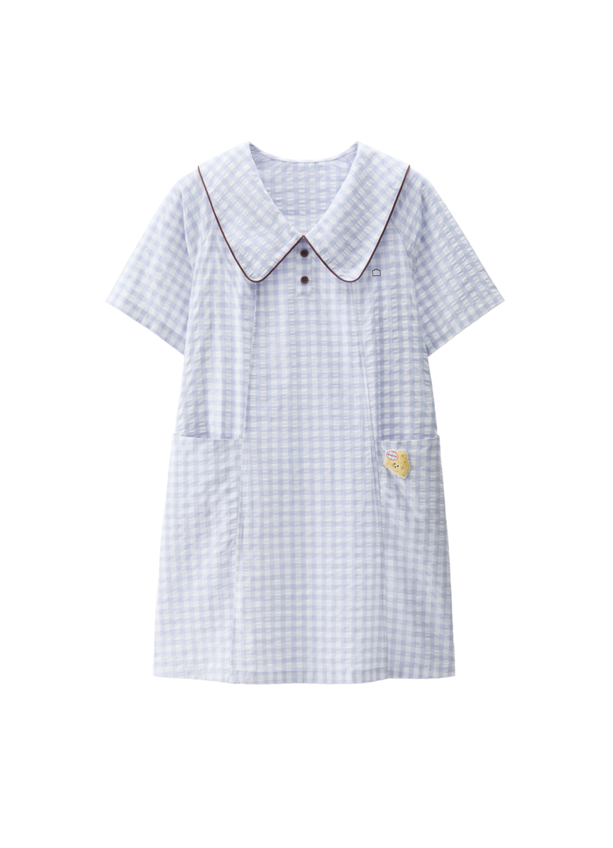 Women's Purple Plaid Peter Pan Collar Short Sleeve Dress
