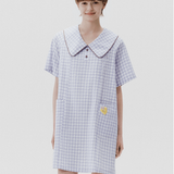 Women's Purple Plaid Peter Pan Collar Short Sleeve Dress