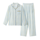Light Blue Yellow Striped Long Sleeve Pajama Set